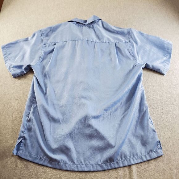 Passion Shirt Men 2XL Blue Polyester Short Sleeve Side Slit Collared Button Down - Picture 7 of 8